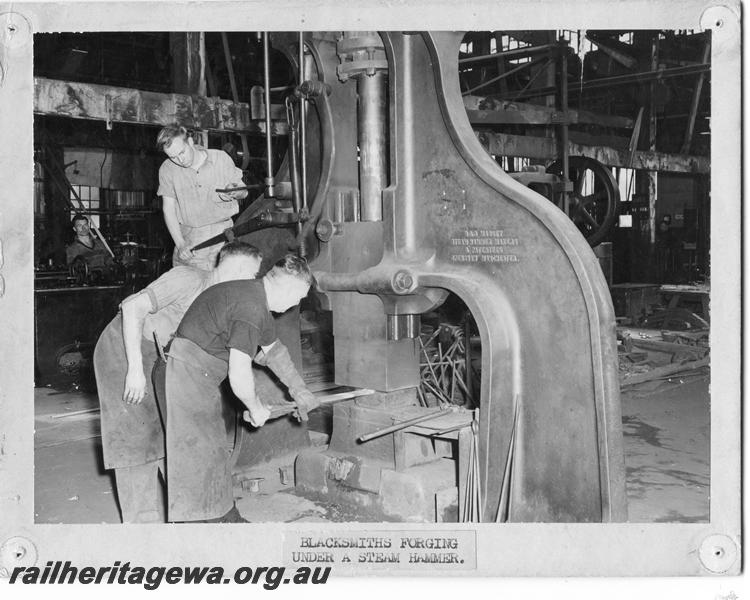 P00140
Blacksmiths forging using a steam hammer, MRWA Workshops, Midland
