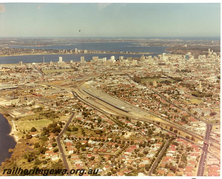P00338
East Perth Terminal, aerial view, shows the Perth skyline
