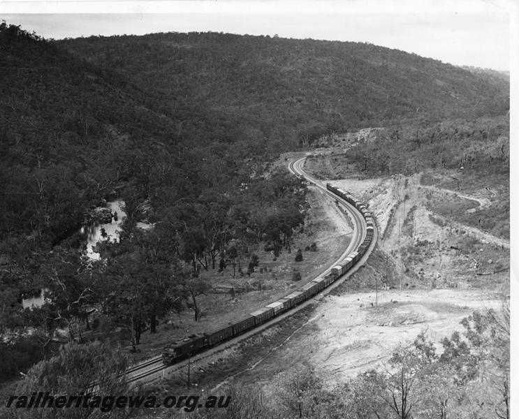 P00419
XA class, Avon Valley line, goods train, elevated view looking down into the valley, line newly opened

