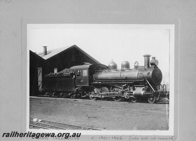 P00435
C class 265, loco shed, Katanning?, GSR line, loco fully lined out, side and front view 
