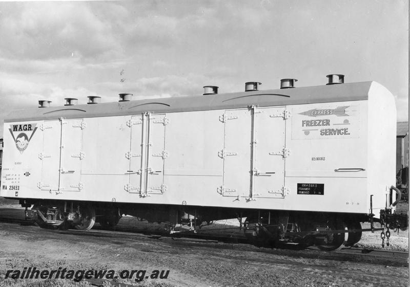 P00463
WA class 23453 bogie cool storage van, side and end view.
