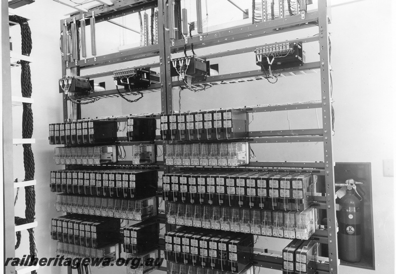 P01475
Banks of relays, signal relay room. Location Unknown.
