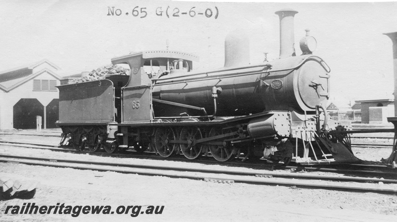 P01660
G class 65, 2-6-0, East Perth, ER line, side and front view, c1926.
