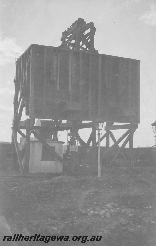 P01986
2 of 3 views of the coal stage at Mullewa, front view,
