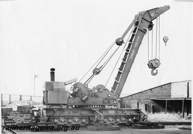 P02001
1 of 2, Steam breakdown crane with matchtruck, 60 ton, Cowans Sheldon & Co Ltd Carlisle England, boom up.
