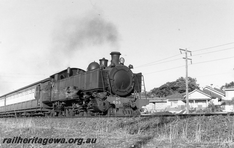 P02235
DD class 595, near Mount Lawley, on suburban passenger train. Side and front view, ER line.
