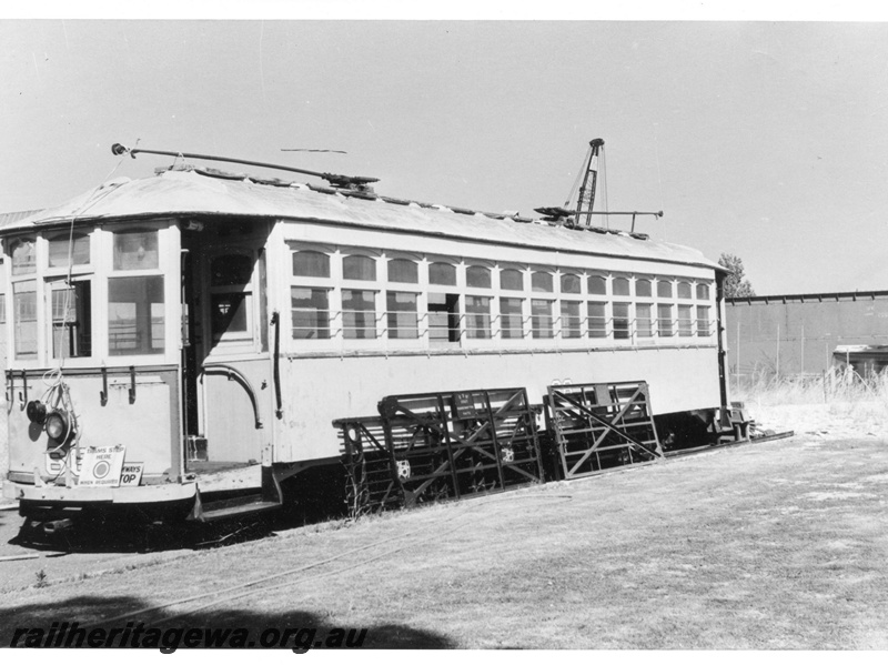 P02325
Tram no.66, Rail Transport Museum, front and side view.
