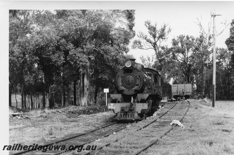 P02359
W class 952, wagon on the coaling ramp. Scotch block, Nannup, WN line, this was the last steam loco to work on this line.
