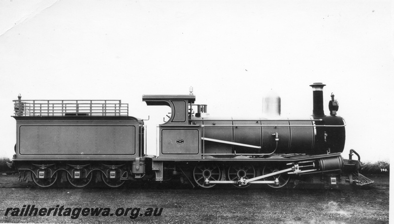 P02717
Westralia Timber & Firewood Company G class 4 steam locomotive, side view, builder's photo.
