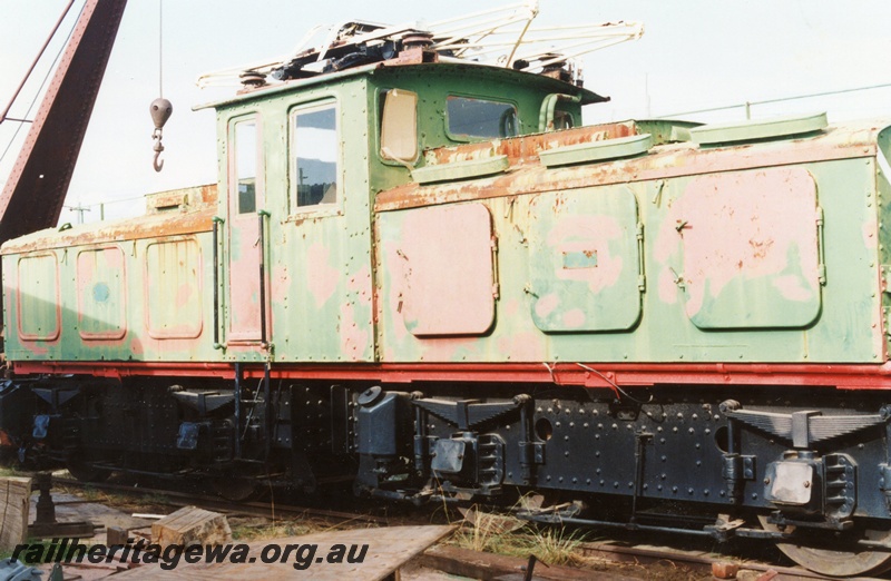 P02966
SEC 1 electric locomotive built by Metropolitan Vickers Electrical Co for the WA State Energy Commission, side view, AHRS museum, Bassendean.
