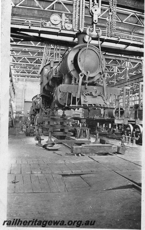P03047
FS class loco, being lifted by crane, Fitting Shop, Midland Workshops
