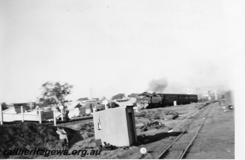 P03341
DD class steam locomotive on suburban passenger working, West Perth, ER line, c1962.
