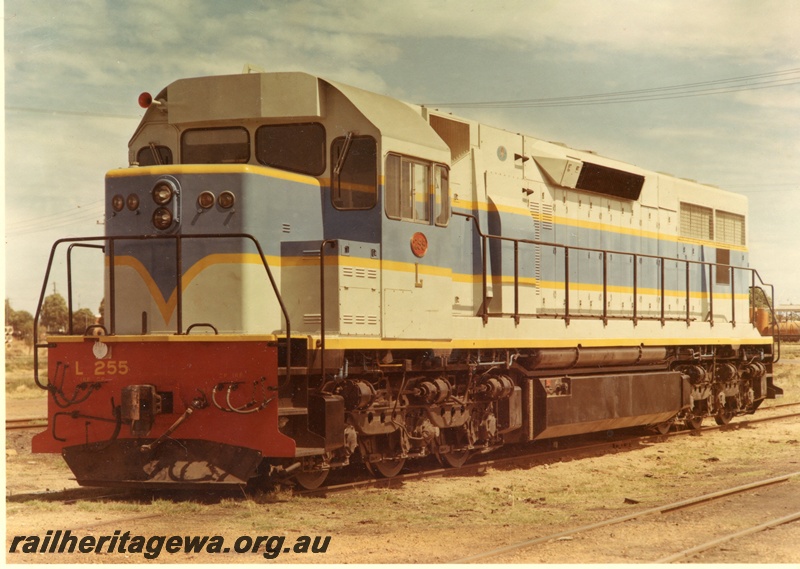 P03809
L class 255, light and dark blue with yellow lining, front and side view
