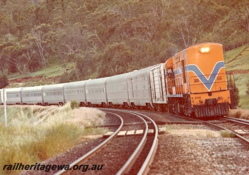 P03817
K class 204, Westrail orange with blue and white stripe, heading 