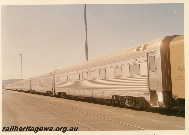 P04172
1 of 2, Indian Pacific carriages, side view.
