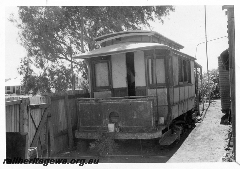 P04390
Leonora tram No.1, end and side view, in private yard Leonora.
