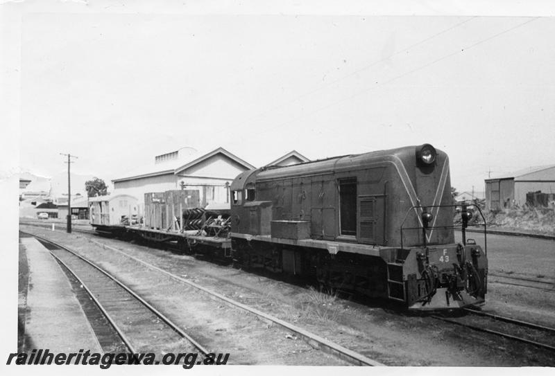 P06687
F class 43, goods shed, yard, Subiaco, suburban goods train. Same as P5244
