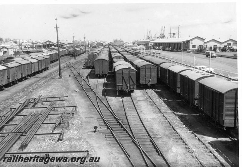 P06744
Yard, Fremantle, looking west, taken at 12.40 pm, E shed in background
