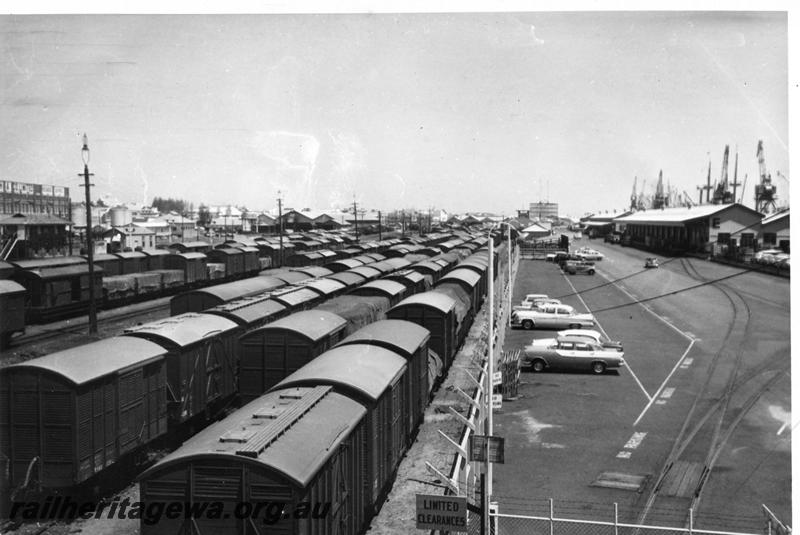 P06764
Yard, Fremantle, looking west, taken at 12.40 pm, E shed in background

