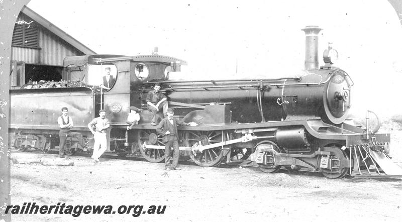 P07109
R class 232, Geraldton, NR line, side and front view, in front of loco shed
