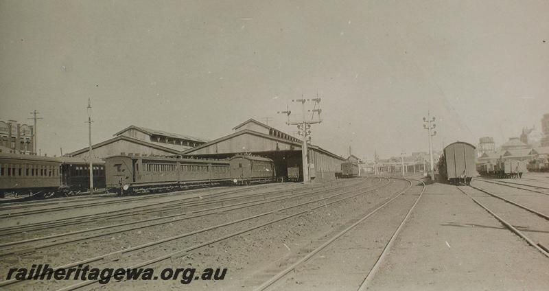 P07217
Carriages, signals, carriage shed, west end of Perth Yard, wider angle view than in P7216
