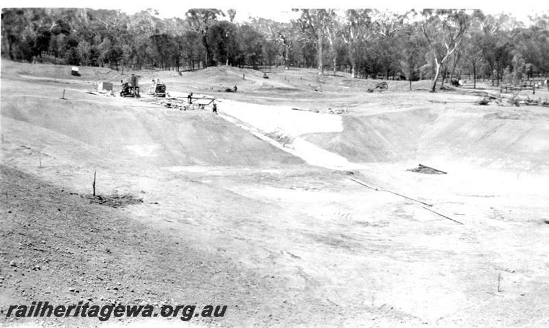 P07338
2 of 15 views of the construction of the railway dam at Williams, BN line, view of dam site from the S.W. corner
