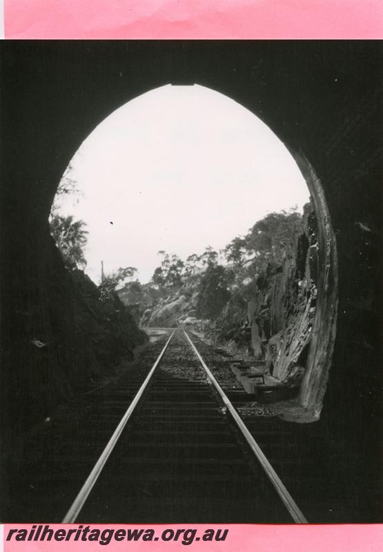 P07788
Portal, Swan View tunnel, western end, ER line, view from inside looking out. The tunnel was officially opened in 1896, closed in 1966 and is 340 metres (1116 feet) in length.
