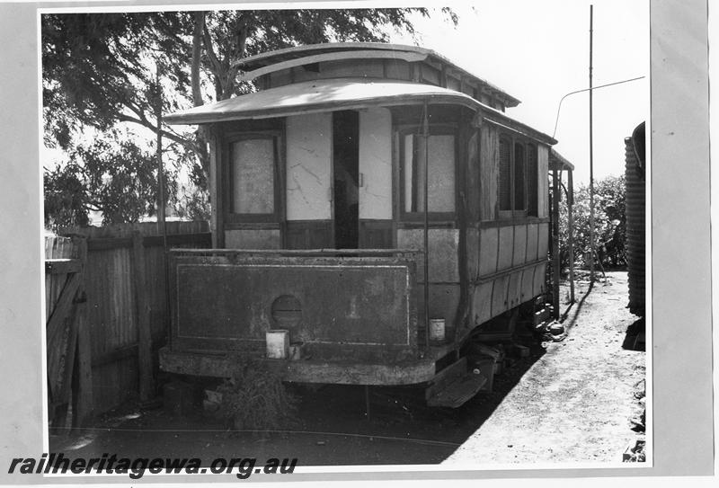 P07836
Leonora Municipal Tramways No.1, front and side view with crew.
