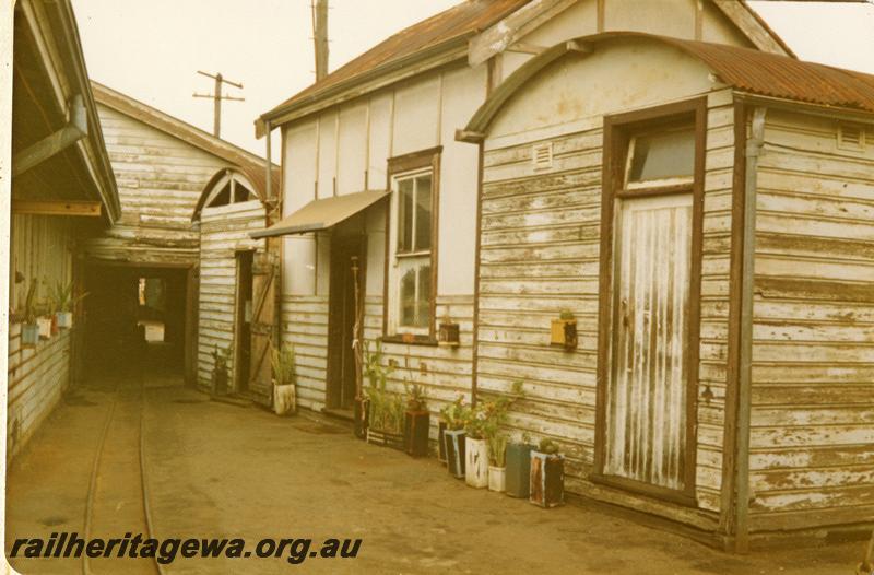 P07889
I of 13 views of the Car & Wagon depot, Perth Yard, shows from left to right, Battery Room, narrow gauge tramway, Machinery Room, Tel Inspectors Office & Tel Storeroom
