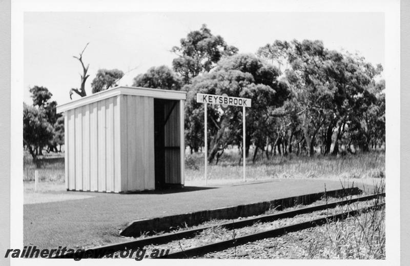 P09395
Keysbrook, shelter shed, platform, nameboard, view from rail side. SWR line.
