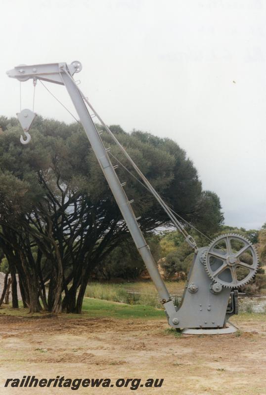 P12624
Platform crane, Busselton, BB line, relocated to a new site, side view, 

