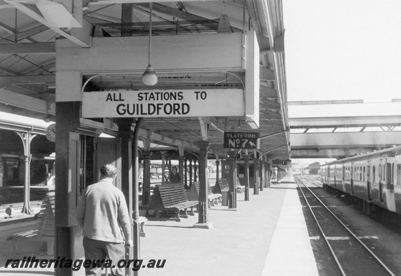 P13215
4 of 23 views of the destination boards on the platforms of Perth Station. These boards were removed on 4th and 5th of December, 1982. 