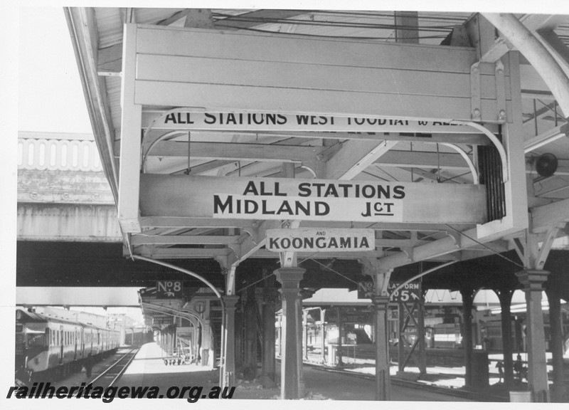 P13216
5 of 23 views of the destination boards on the platforms of Perth Station. These boards were removed on 4th and 5th of December, 1982. 