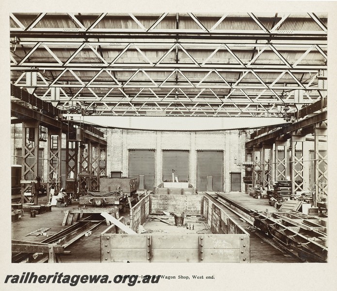 P13364
8 of 67 views taken from an album of photos of the Midland Workshops c1905. Block One, - Interior Wagon Shop, West End.
