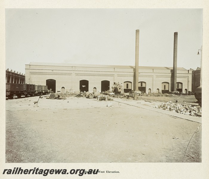 P13367
11 of 67 views taken from an album of photos of the Midland Workshops c1905. Block Two, - West Elevation,

