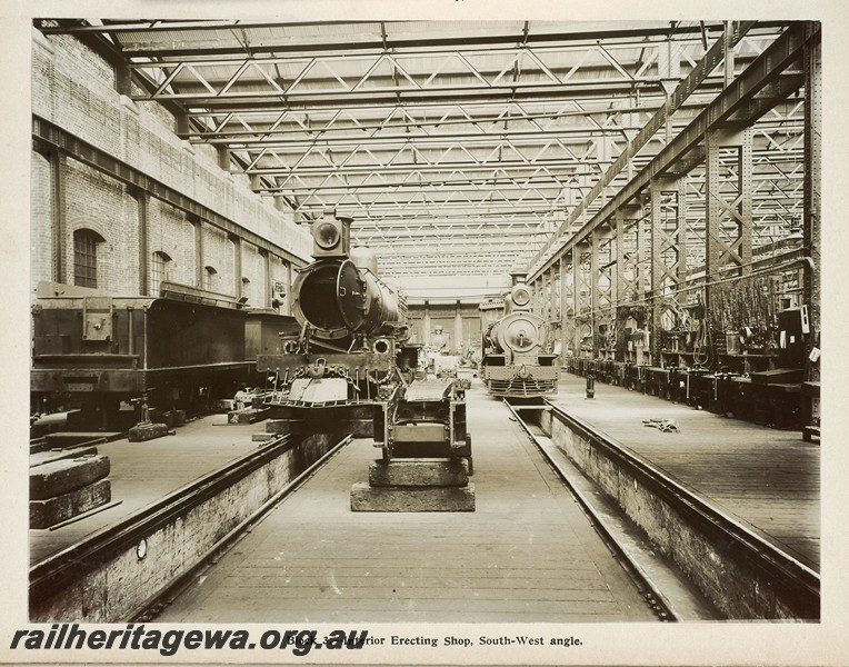 P13382
26 of 67 views taken from an album of photos of the Midland Workshops c1905. Block three, - Interior Erecting Shop, South west Angle.
