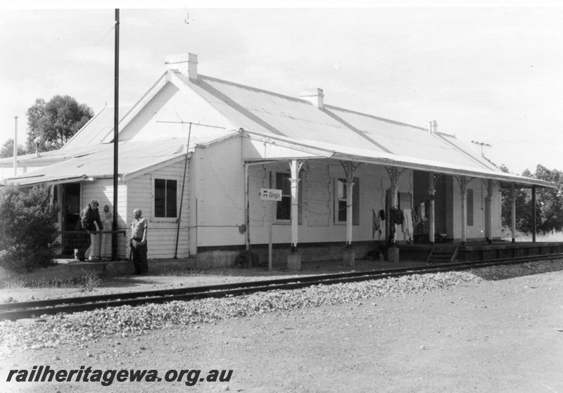 P14801
1 of 2 images of the station building at Gingin, MR line, end and trackside view.
