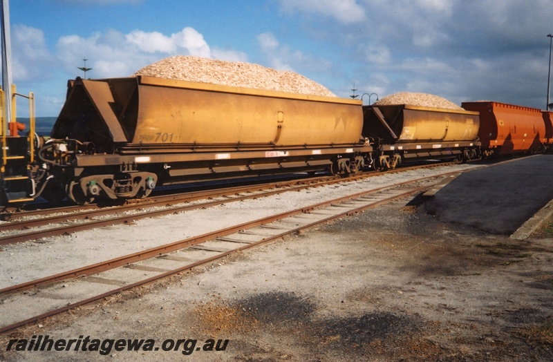 P15291
Rake of goods wagons including XG class 20701 loaded with woodchips, Albany, GSR line, end and side view
