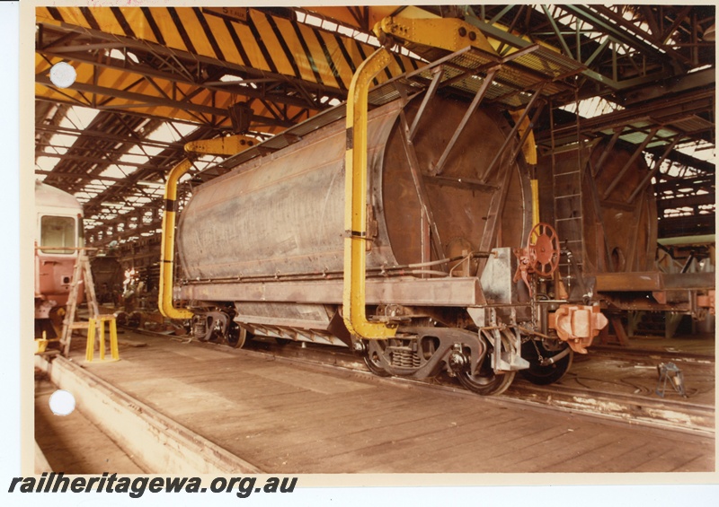 P15953
XE class wagons, under construction, overhead crane, Car Shop, inside Midland Workshops, side and end view
