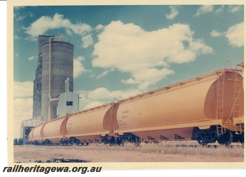P15965
WW class 32038, and other WW class wagons, being loaded, grain silo, side and end view
