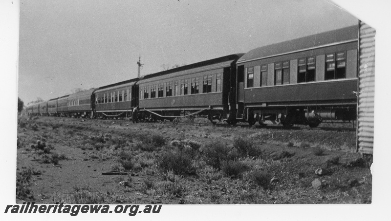 P16463
Commonwealth Railways (CR) passenger carriages, forming part of the 
