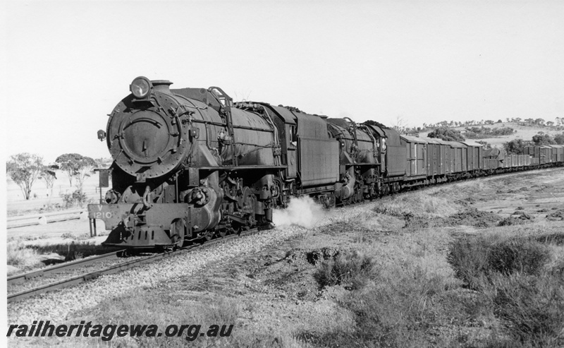P17239
V class 1210 and V class1216, double heading goods train, front and side view
