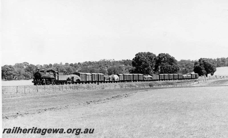 P17388
PMR class 723 steam locomotive on 108 Goods. BN Line. Location Unknown. Note J class water tanker behind loco and distant side view of entire train.
