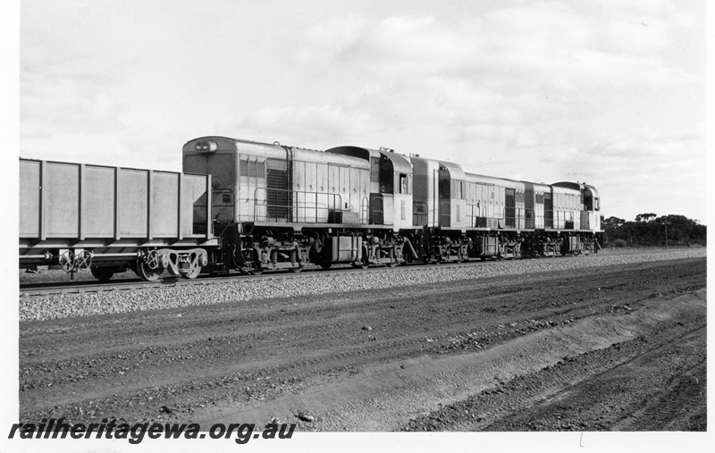 P18469
H class 5, H class 3, H class 2, on empty ballast train, working back to Koolyanobbing near Kalgoorlie, EGR line
