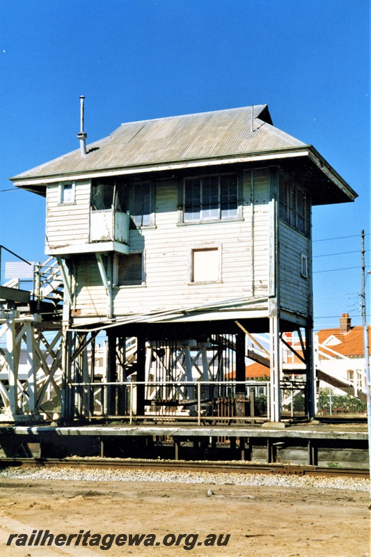P19600
Signal box, Claremont, view of the rear of the box showing the rods descending from the box
