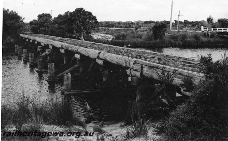 P21761
Remains of Hay River bridge Elleker - Nornalup railway. D line.
