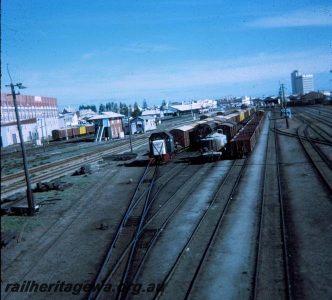 T00715
Yard, signal box Fremantle Box B, overall view of the yard looking west, shunting in progress
