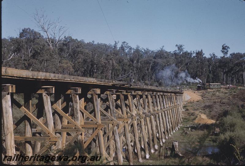 T01809
ARHS tour train approaching the Asquith trestle bridge over the Murray River on the Banksiadale line
