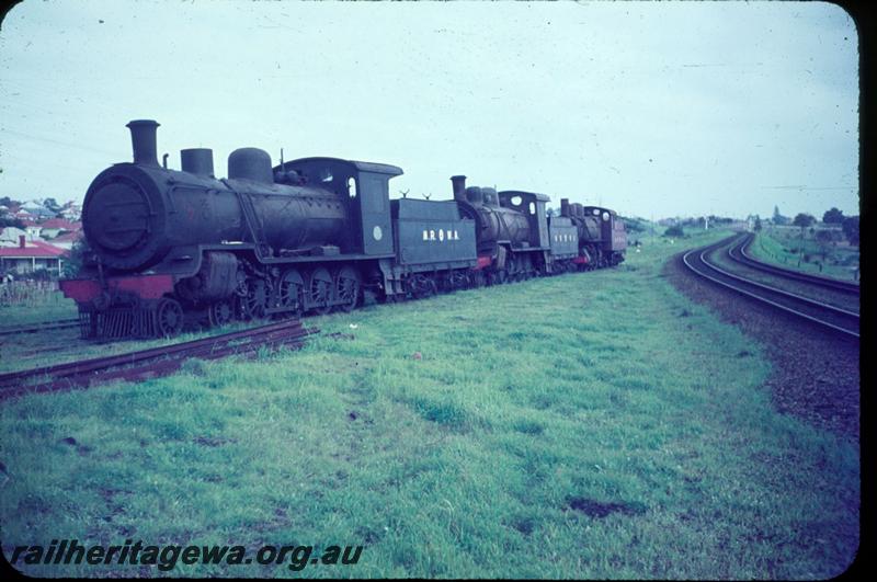 T03184
MRWA D class locos and a C class loco, on Belmont branch, Bayswater, awaiting scrapping
