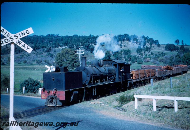T03319
MSA class 498 Garratt loco, level crossing, en route to Pinjarra from Dwellingup, PN line. Same as T1355
